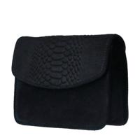 Manfield suède schoudertas slangenprint zwart