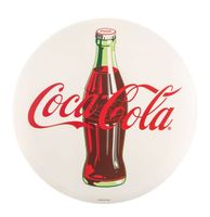 Coca-Cola Rond Metalen Logo Bord Button Wit - thumbnail