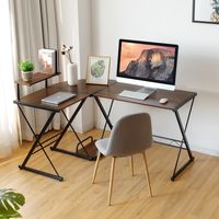 L-Vormig Hoekbureau 147 cm x 112 cm Computer Gaming Bureau met Monitor Standaard en Host Lade Walnoot