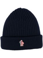 Moncler Grenoble bonnet nervuré à patch logo - Bleu