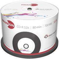 Primeon CD-R 80Min/700MB/52x Cakebox (50 Disc), Black-Vinyl Disc Surface, Inkjet Printable, zwart