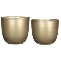 Plantenpot/bloempotten set - 4x stuks - keramiek - goud - D14.5 en D17 cm - thumbnail