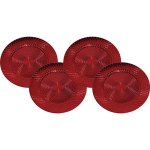 Set van 8x stuks kerstdiner onderborden rond rood glimmend 33 cm