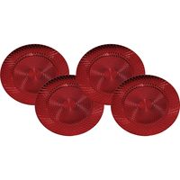 Set van 8x stuks kerstdiner onderborden rond rood glimmend 33 cm - thumbnail