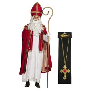 Sinterklaas kostuum - inclusief kruis ketting met rode steen