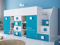 Hoogslaper TOGO 90x200 cm wit/hoogglans blauw met trap aan de rechterkant