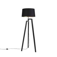 QAZQA Smart vloerlamp met kap zwart met goud 50 cm incl. Wifi A60 - - thumbnail