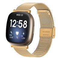 By Qubix - Compatible met Fitbit Versa 3/4 & Sense 1/2 - Milanese bandje met klemsluiting - Goud - Compatible fitbit bandje