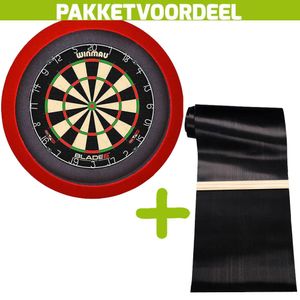 Winmau Blade 6 +  Dartmat 90*300 incl oche + Dartbordverlichting Basic Rood