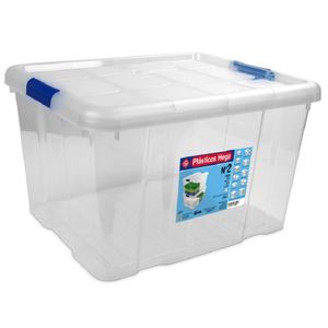 8x Opbergboxen/opbergdozen met deksel 25 liter kunststof transparant/blauw