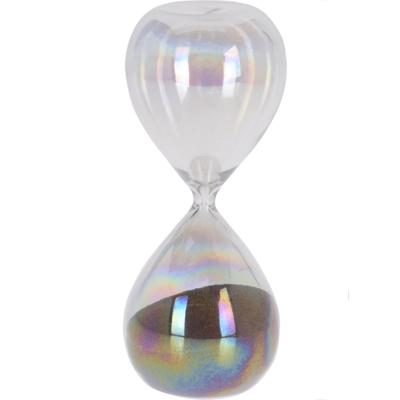 Decoratie zandloper donkergrijs parelmoer van glas 6 x 6 x 15 cm Decoratie zandloper donkergrijs parelmoer van glas 6 x 6 x 15 cm