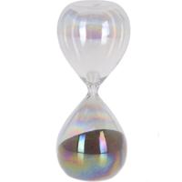 Decoratie zandloper donkergrijs parelmoer van glas 6 x 6 x 15 cm