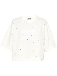 Miu Miu t-shirt crop à ornements en cristal - Blanc