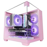 MARS GAMING MC-VISIONM, Compacte MicroATX Gaming Behuizing, Driedubbel Gehard Glas, Dubbele Kamerstructuur, Ondersteuning voor Waterkoeling tot 240mm, Mini-Tower PC Ruime Interne Capaciteit, Roze