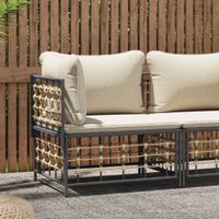 Tuinhoekbank met beige kussens poly rattan - thumbnail