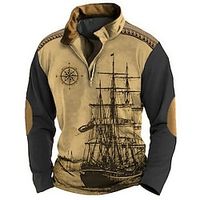 zeilboot en kompas grafische herenhoodie scheepsprints dagelijks klassiek casual 3D sweatshirt ritssluiting trui vakantie uitgaan streetwear sweatshirts lichtbruin zwart grieks sleutel mode grijs Lightinthebox