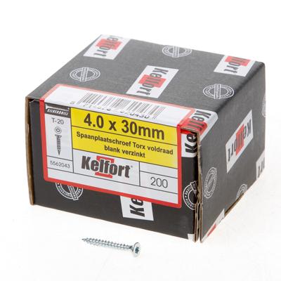 Kelfort Spaanplaatschroef platverzonken kop verzinkt T20 voldraad 4.0 x 30mm Kelfort Spaanplaatschroef platverzonken kop verzinkt T20 voldraad 4.0 x 30mm