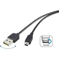 Renkforce USB-kabel USB 2.0 USB-A stekker, USB-mini-B stekker 1.80 m Zwart Stekker past op beide manieren, Vergulde ste