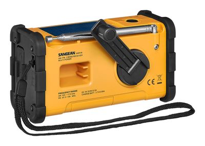 Sangean MMR-88 Outdoorradio VHF (FM), Middengolf Noodradio Acculaadfunctie, Zaklamp, Oplaadbaar, Handslinger, Zonnepaneel Zwart, Geel