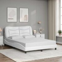 vidaXL Bedframe met hoofdbord kunstleer wit 140x190 cm, bed, bed ombouw, tweepersoonsbed, bedbodem, slaapkamermeubel, 2 persoonsbed, logeerbed