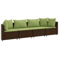 vidaXL 4-delige Loungeset met kussens poly rattan bruin, tuinset, tuinmeubel, terrasset, tuinbank, terrasmeubel, loungebank, loungeset tuin