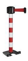 Buitenpaal rood/wit zware basis met wielen - riem 10 m rood