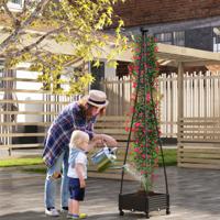 Verhoogde Plantenbak op Wielen met Hekwerk Tuinbed met Zelflozing Decoratieve Vogels en Pijlen Tomatenkooi voor Groenten Klimplanten