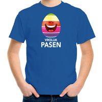 Lachend Paasei vrolijk Pasen t-shirt blauw voor kinderen - Paas kleding / outfit - thumbnail