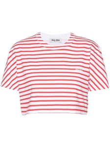 Miu Miu t-shirt rayé à logo imprimé - Blanc