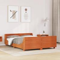 vidaXL Bedframe met hoofdbord massief grenenhout wasbruin 135x190 cm, bed, slaapkamermeubel, houten bed, tweepersoonsbed, houten bedframe, bedbodem