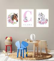 Posters - Paard met Bloemen / Gepersonaliseerd / Set van 3