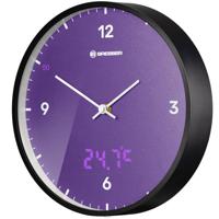 BRESSER MyTime LEDsec wandklok 24 cm met temperatuurweergave (purple)