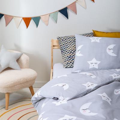 Fresh&Co  Kids Moon & Stars - Grijs Dekbedovertrek 120 x 150 cm - Peuterovertrek Dekbedovertrek