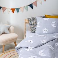 Fresh&Co  Kids Moon & Stars - Grijs Dekbedovertrek 120 x 150 cm - Peuterovertrek Dekbedovertrek