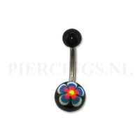 Navelpiercing handgeschilderd blauw-roze bloem