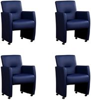 Set van 4 Blauwe leren moderne eetkamerfauteuils Pleasure - Toledo Leer Kobalt (blauw leer)