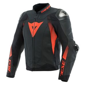 DAINESE Super Speed 4, Leren motorjas, Zwart-Fluo Rood