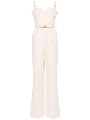 Elisabetta Franchi Jumpsuit van crêpe met ceintuur - Beige