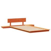 vidaXL Vloerbedframe met nachttafels Gewaxt bruin 90X200Cm Massief Hout Geïntegreerd Ontwerp Opslagoplossing Volwassen Slaapkamer Meubels Platform Pine Minimalistisch Japanse Stijl