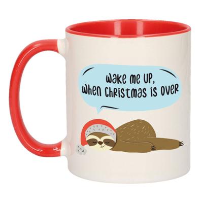 Wake me up when Christmas is over kerstcadeau mok/beker rood Kerstmis 300 ml - Bekers