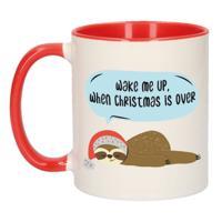 Wake me up when Christmas is over kerstcadeau mok/beker rood Kerstmis 300 ml - Bekers