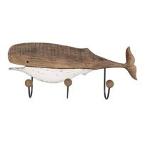 Clayre & Eef Wandkapstok 3 Haken Walvis 53x10x23 cm Bruin Wit Hout