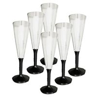 Prosecco/Champagneglazen - 6x stuks - transparant/zwart - kunststof - 165 ml - thumbnail