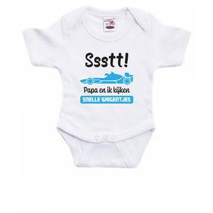 Baby rompertje - Auto Race Papa - wit/blauw - vaderdag/babyshower cadeau