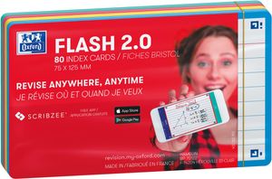 Oxford Flash 2.0 flashcard starterkit, gelijnd, A7, assorti, pak van 80 vel