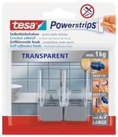 tesa Powerstrips Decoratieve Haken Groot - Transparant / Chroom - Klevende haken voor glas, tegels, hout, kunststof en andere oppervlakken - Draagkracht max. 1 kg