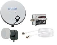 SCHWAIGER -SATSET441- Sat Set | Satellietschotel | 40 cm | Staal | Single LNB | digitaal | 1 deelnemer | Aansluitkabel | 10 m | SAT Finder | met LED-display | lichtgrijs