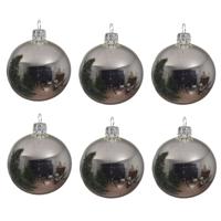 Kerstballen set - 12x stuks - zilver - glas - 6 cm - glans - kerstversiering - zilveren ophanglintje