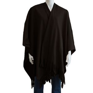 Luxe omslagdoek/poncho - zwart - 180 x 140 cm - fleece - Dameskleding accessoires One size  -