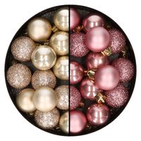 28x stuks kunststof kerstballen parel/champagne en oudroze mix 3 cm - thumbnail